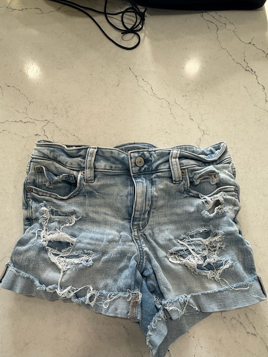 American Eagle Outfitters Pants - American Eagle Next Level Stretch Denim High Rise Light Wash Distressed Shorts 2